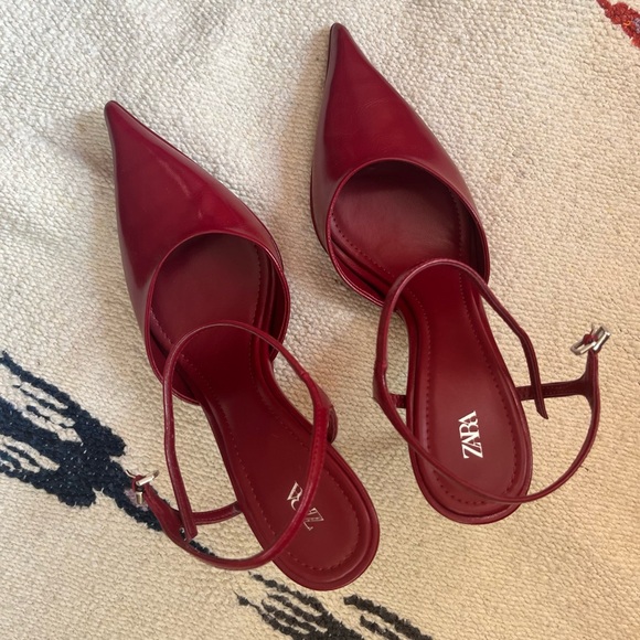 Zara Heeled Slingback Ankle Strap Shoes β’ Red β’ Size 39 / 8 - Picture 3 of 10